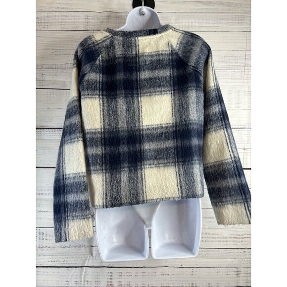 Abercrombie Fitch Soft AF XS Fuzzy Blue Plaid Sweater Zipper Shoulders Preppy - Picture 5 of 11